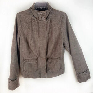Light Academia Glen Check Plaid Jacket Brown Full Zip Lined M Houndstooth Preppy